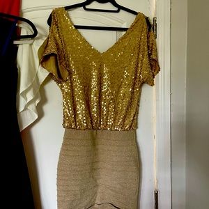 Gold sequence cocktail dress